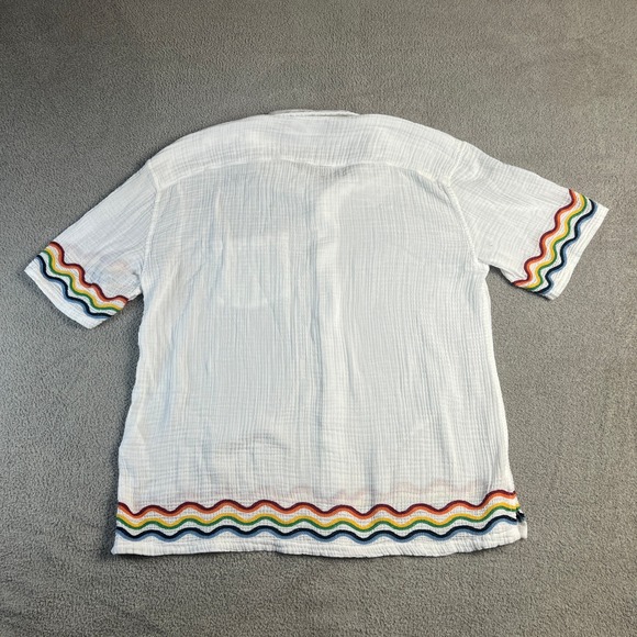 Abercrombie Fitch Trevor Project Mens XLT White Woven S/S ButtonUp Shirt Rainbow - Picture 4 of 13